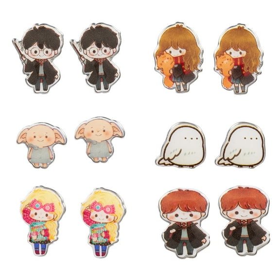 Harry Potter Chibi Character Fashion 6 Pack Costume Jewelry Stud Earrings Set
