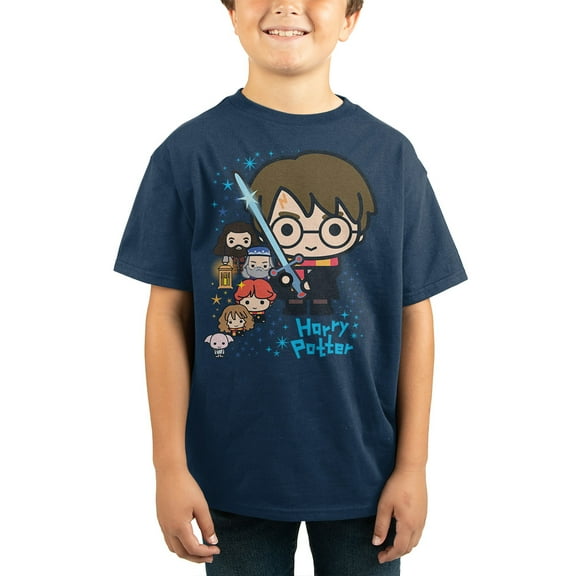 Harry Potter Chibi Characters Blue Boys T-Shirt Graphic Tee-X-Small