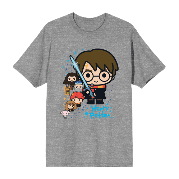 Harry Potter Chibi Characters & Glowing Sword Crew Neck Short Sleeve Men's T-shirt-3XL