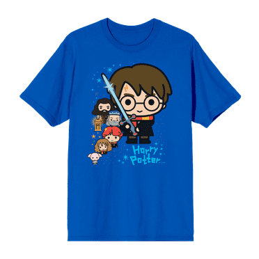 Harry Potter Chibi Characters & Glowing Sword Crew Neck Short Sleeve Men's T-shirt-Medium