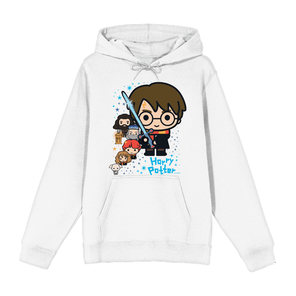 Harry Potter Chibi Characters & Glowing Sword Long Sleeve Adult Hooded Sweatshirt