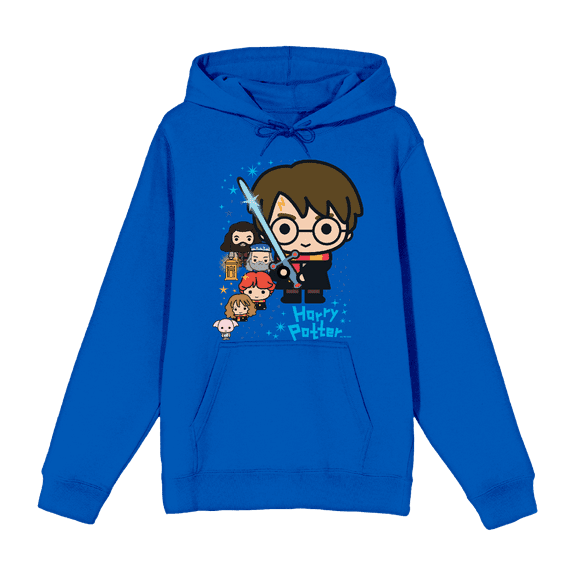 Harry Potter Chibi Characters & Glowing Sword Long Sleeve Unisex Adult Hooded Sweatshirt-Medium