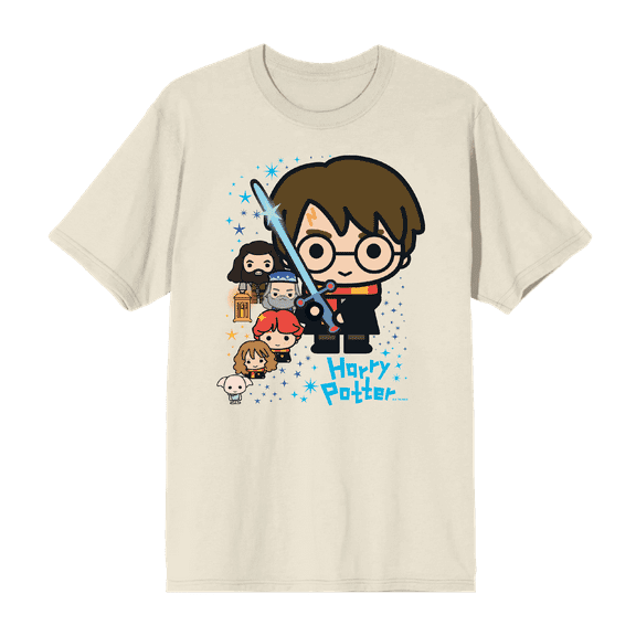 Harry Potter Chibi Characters & Glowing Sword Men's Short Sleeve Tee-Large