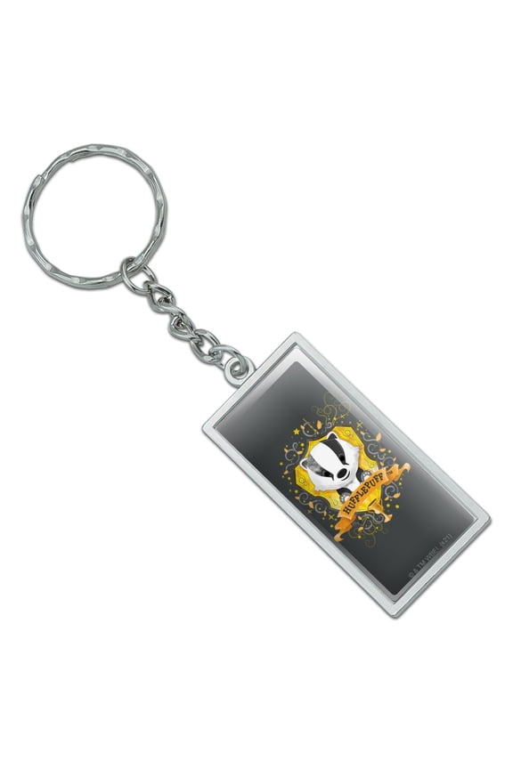 Harry Potter Chibi Hufflepuff Crest Rectangle Keychain in Chrome Plated Metal