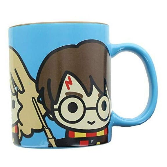 Harry Potter Coffee Mug, 11 oz - Blue with Harry, Hermione and Ron Chibi Design - Gift for Kids and Adults - Ceramic