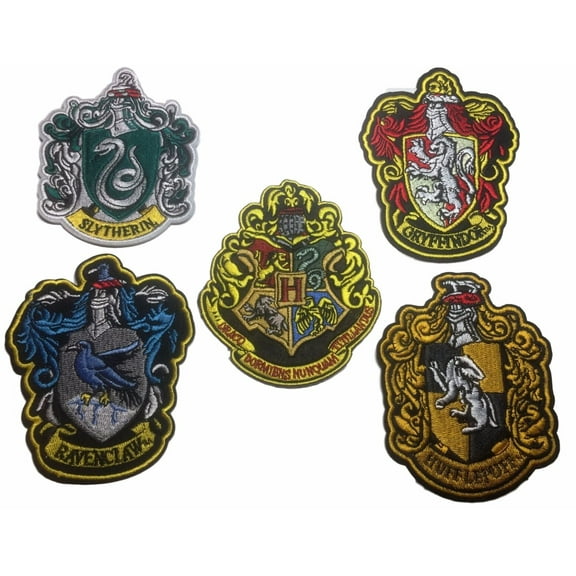 Harry Potter Colorful Logo Crests Large 4" Tall Embroidered Iron On 5 Patch Set