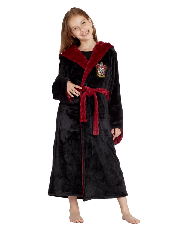 Harry Potter Girls' Hogwarts Houses Fleece Hooded Robe All Houses - Slytherin Hufflepuff Ravenclaw Gryffindor