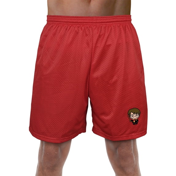 Harry Potter Cute Chibi Character Mens Lined Mesh Shorts, Red, Medium