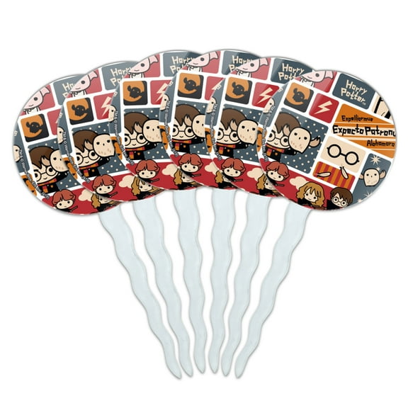 Harry Potter Cute Chibi Pattern Cupcake Picks Toppers Decoration Set of 6