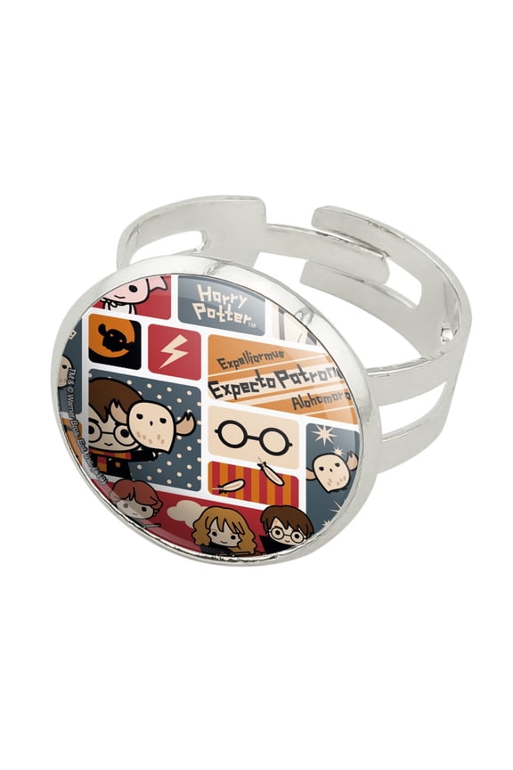 Harry Potter Cute Chibi Pattern Silver Plated Adjustable Novelty Ring