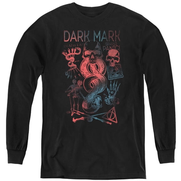Harry Potter Dark Mark Sparks Panic Youth Long Sleeve T Shirt, Black, Small