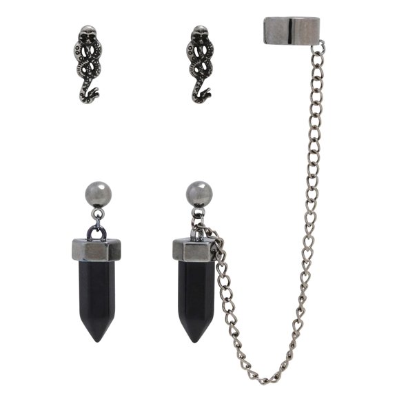 Harry Potter Deathly Hallows Earring Set with Death Eater Ear Cuff, 2 Pairs