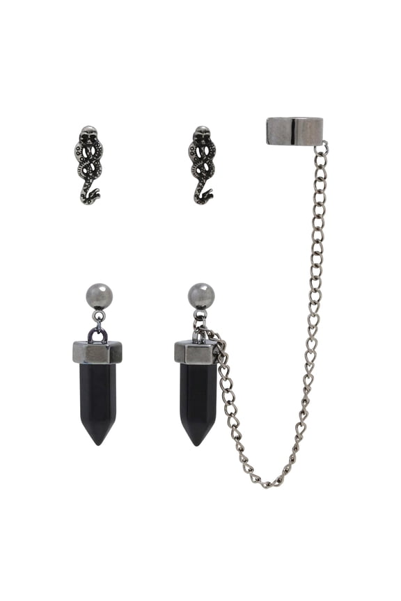 Harry Potter Deathly Hallows Earring Set with Death Eater Ear Cuff, 2 Pairs