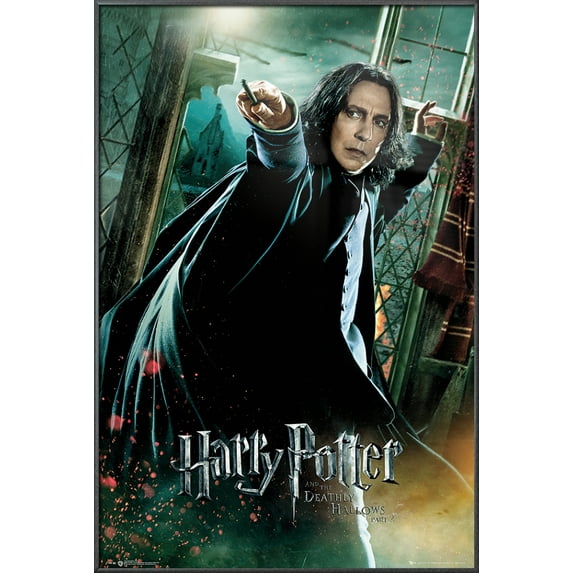 Harry Potter And The Deathly Hallows - Framed Movie Poster (Professor Severus Snape / Alan Rickman - Wand) (Size: 25" X 37") (Metallic Anthracite Plastic Frame)