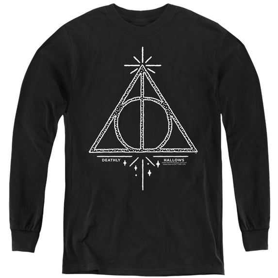 Harry Potter Deathly Hallows Line Art Kids Long Sleeve T Shirt (Medium) for Youth Boys and Girls, Black