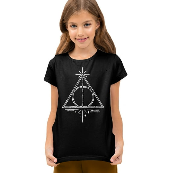 Harry Potter Deathly Hallows Line Art Kids T Shirt (Large) for Youth Toddler Boys and Girls, Black