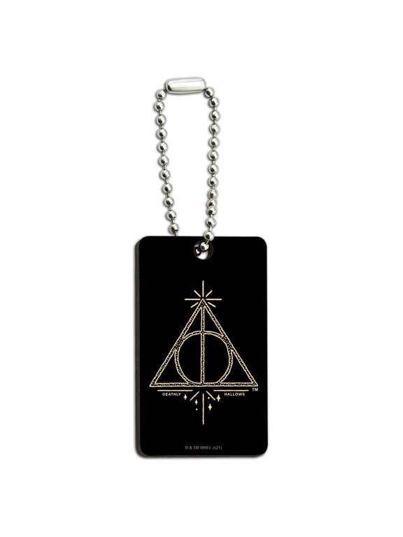 Harry Potter Deathly Hallows Line Logo Wood Wooden Rectangle Keychain Key Ring