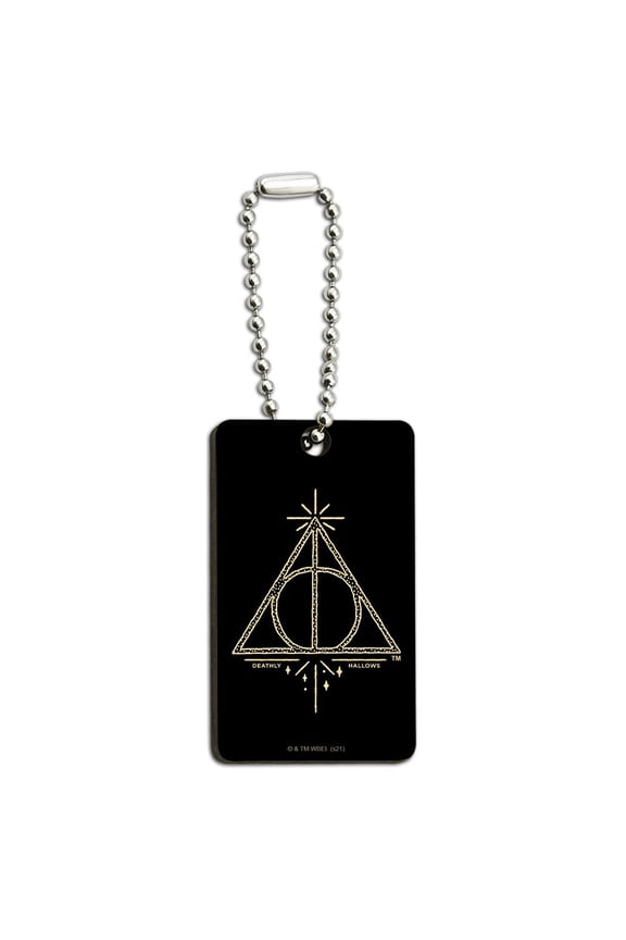 Harry Potter Deathly Hallows Line Logo Wood Wooden Rectangle Keychain Key Ring