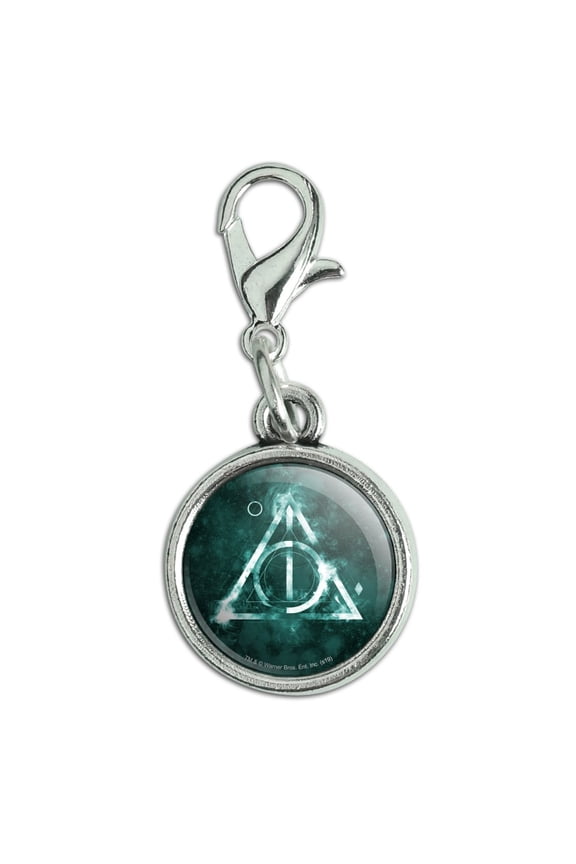 Harry Potter Deathly Hallows Logo Antiqued Bracelet Pendant Zipper Pull Charm with Lobster Clasp