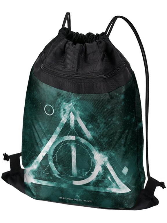 Harry Potter Deathly Hallows Logo Drawstring Backpack Sports Bag Sackpack 17" x 13", Perfect for Gym, Yoga or Practice