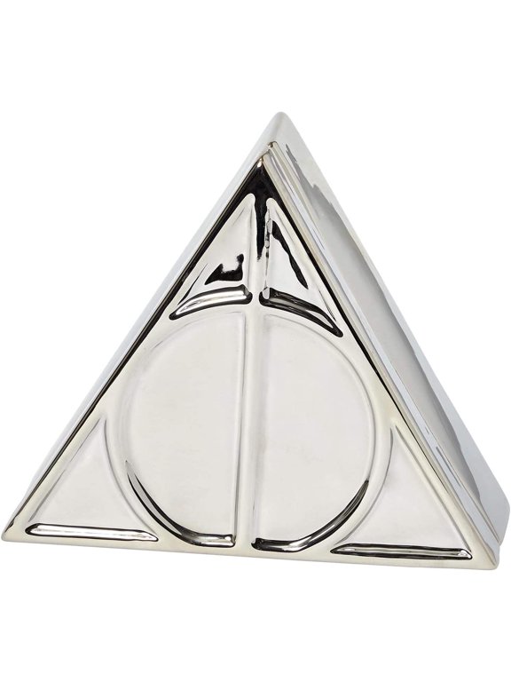 Deathly Hallows Symbol Silver Storage Box | Collectible Ceramic Harry Potter Treasure Box | 7.5 x 6.5 Inches