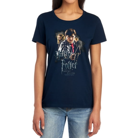Harry Potter Deathly Hollows Cast Women's T Shirt, Navy, Small