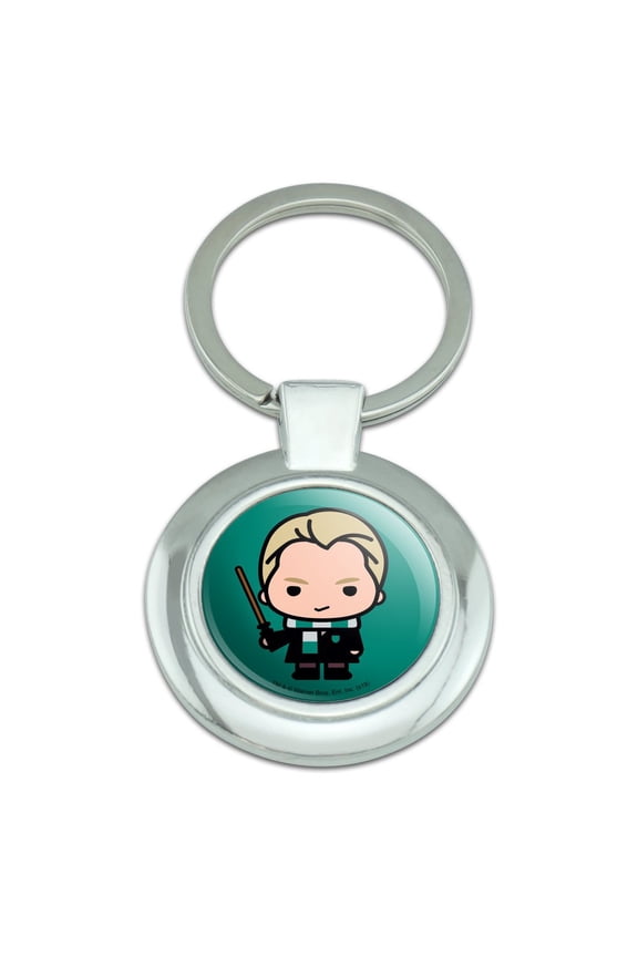 Harry Potter Draco Cute Chibi Character Keychain Classy Round Chrome Plated Metal