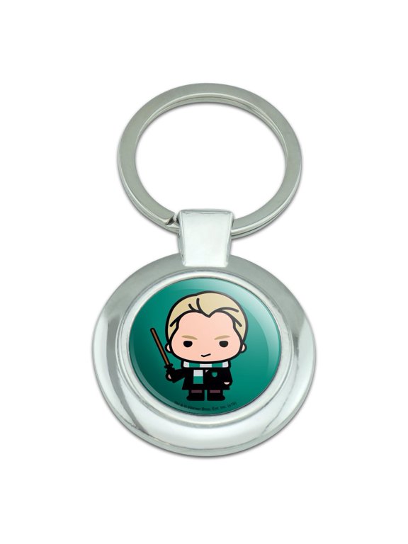 Harry Potter Draco Cute Chibi Character Keychain Classy Round Chrome Plated Metal