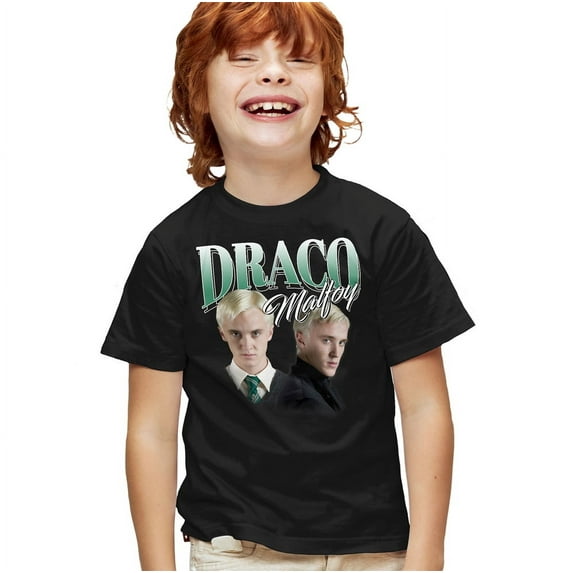 Harry Potter Draco Malfoy Homage Kids T Shirt for Youth Boys and Girls, Black, Medium