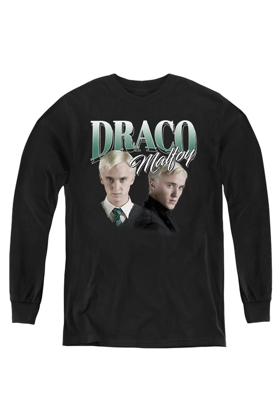 Draco Malfoy Homage Youth Long Sleeve T Shirt, Black, X-Large
