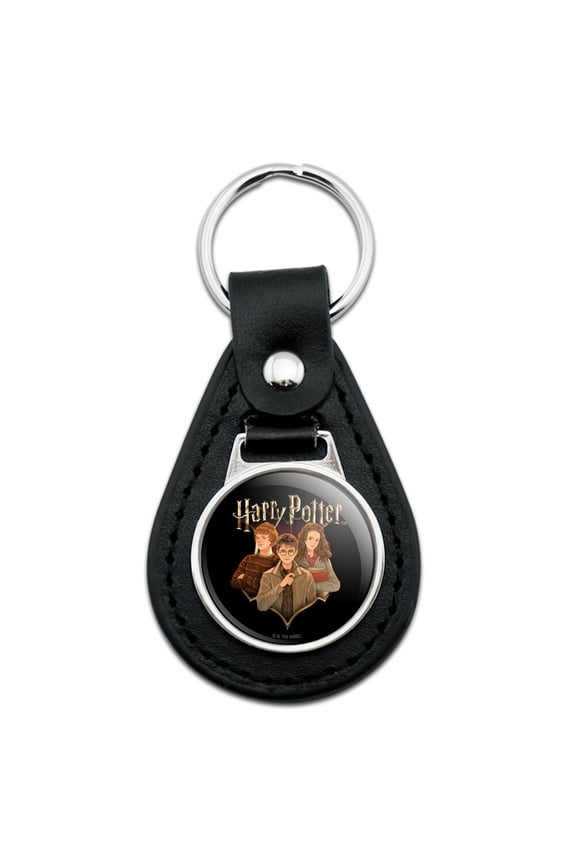 Harry Potter Drawn Style Group Black Leather Keychain