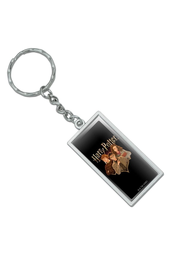 Harry Potter Drawn Style Group Rectangle Keychain in Chrome Plated Metal