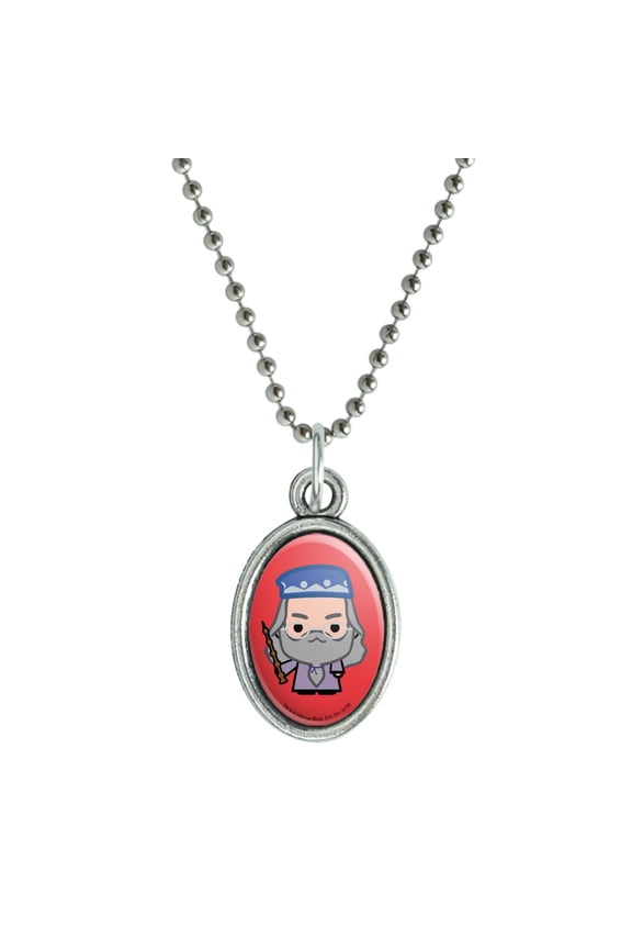 Harry Potter Dumblesore Cute Chibi Character Antiqued Oval Charm Pendant with Chain