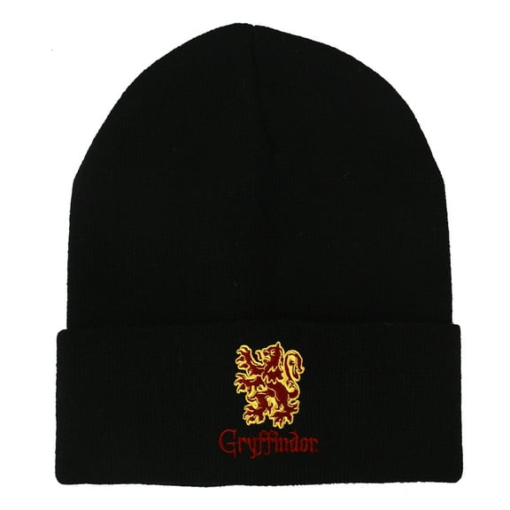 Harry Potter Embroidered Logo Gryffindor Lion Black Cuffed Beanie hat