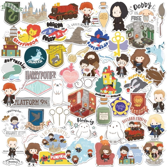 Harry Potter Fanciful Theme 50ct Vinyl Decals  Whimsical Characters, Magical Icons & Wizarding World Designs for Laptop, Water Bottle, Scrapbooking, Tablet, Indoor & Outdoor