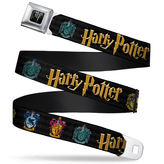 The Wizarding World of Harry Potter Belt, Seatbelt Buckle Belt, Harry Potter Hufflepuff Ravenclaw Gryffindor Slytherin Black, 30 to 44 Inches