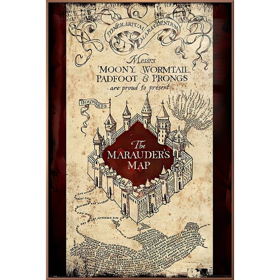 Harry Potter - Framed Movie Poster (The Marauder's Map - Version 2) (Size: 25" X 37") (Shiny Copper Aluminum Frame)