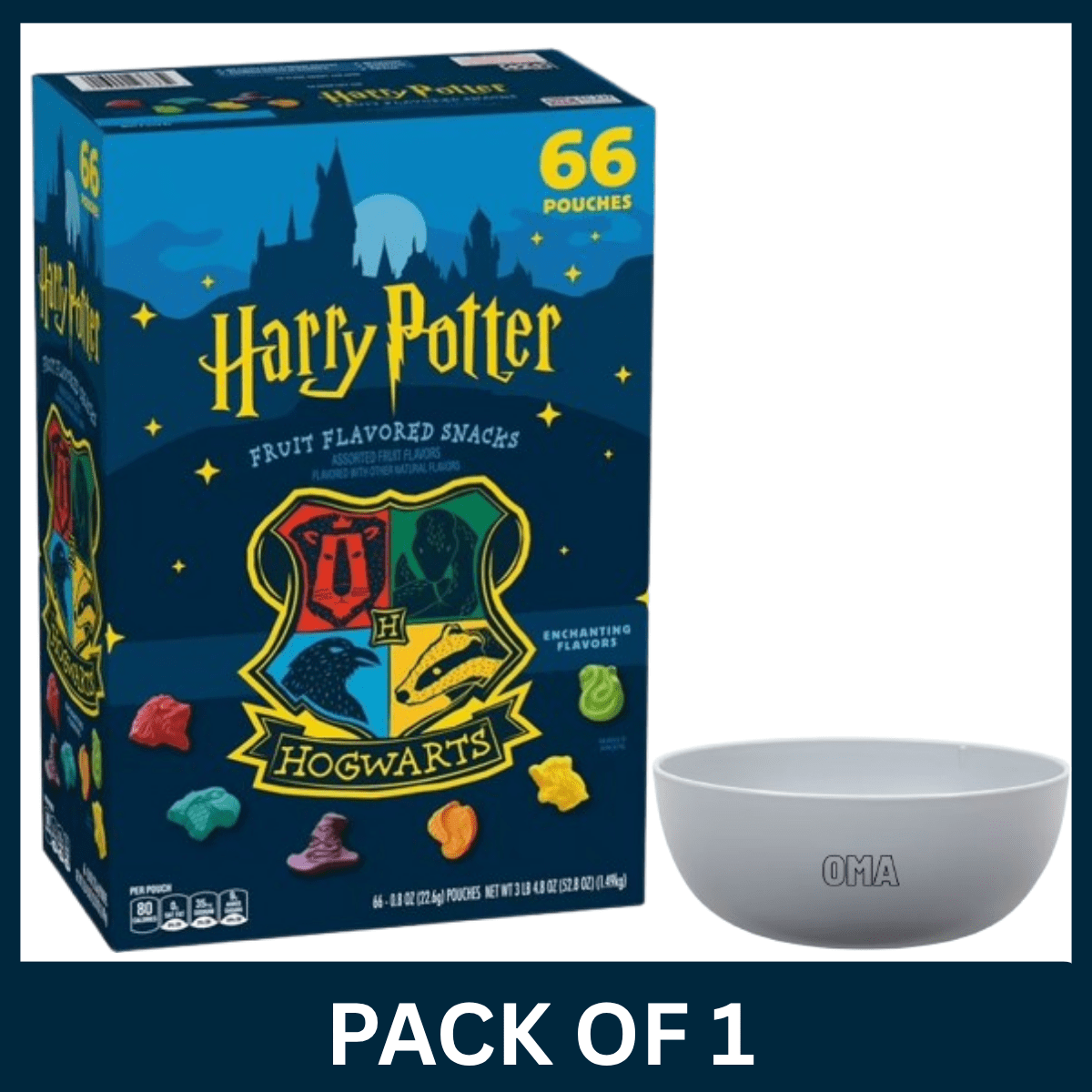 Harry Potter Fruit Flavored Snacks, 0.8 oz 66 pk Pack of 1 with Serving Bowl by OMA