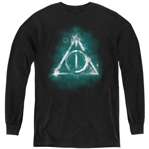 Harry Potter Geometric Deathly Hallows Kids Long Sleeve T Shirt (Large) for Youth Boys and Girls, Black