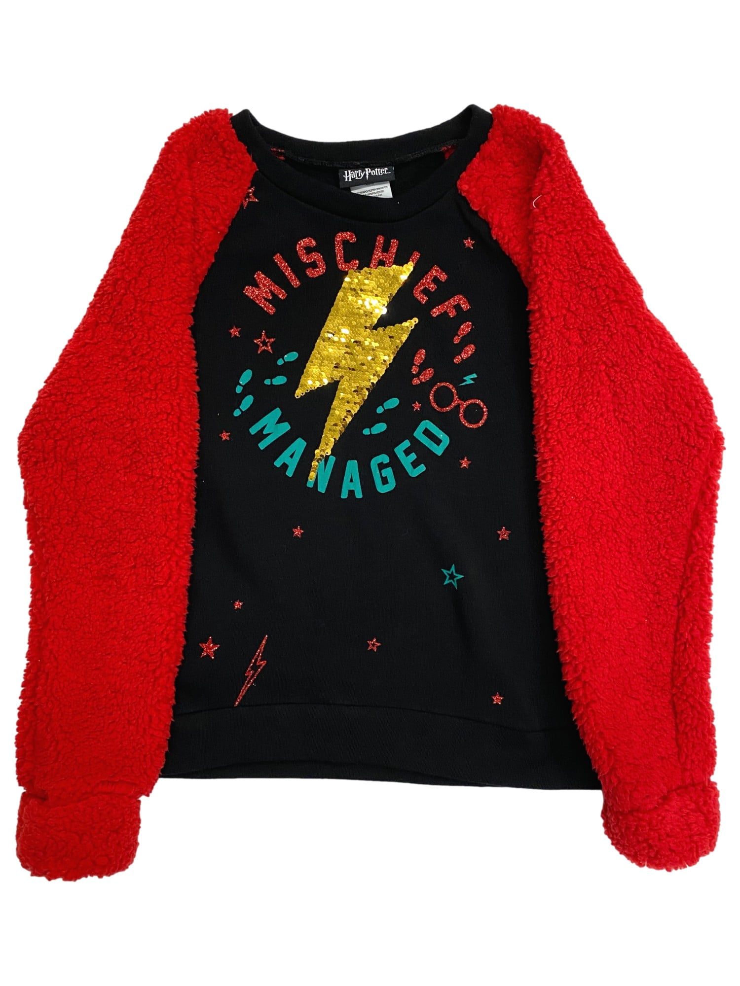 Harry Potter Girls Black Red Mischief Sequin Sherpa Sweatshirt X