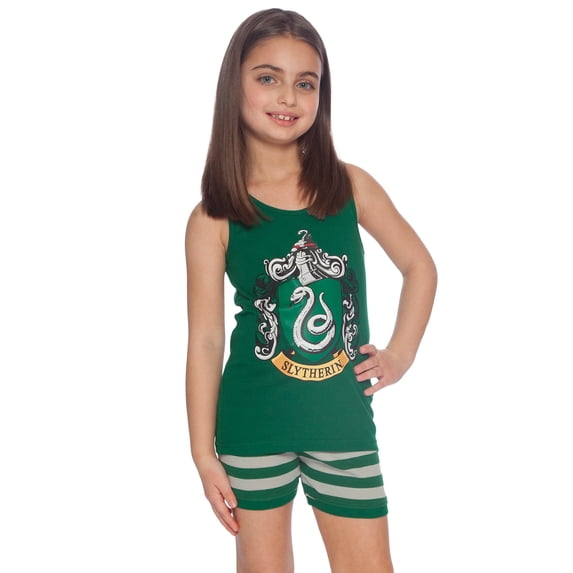 Harry Potter Girls Hogwarts House Crest Tank Top Short Pajama Tight-Fit 2PC Set - Gryffindor Hufflepuff Slytherin Ravenclaw