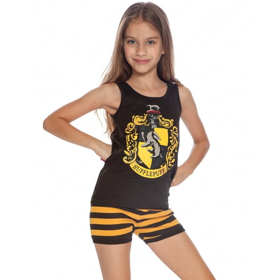 Harry Potter Girls Hogwarts House Crest Tank Top Short Pajama Tight-Fit 2PC Set - Gryffindor Hufflepuff Slytherin Ravenclaw