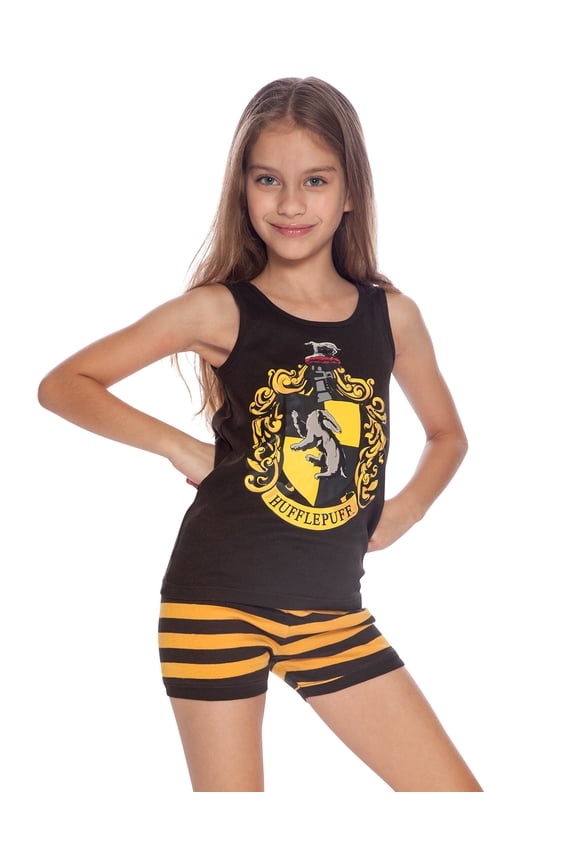 Harry Potter Girls Hogwarts House Crest Tank Top Short Pajama Tight-Fit 2PC Set - Gryffindor Hufflepuff Slytherin Ravenclaw