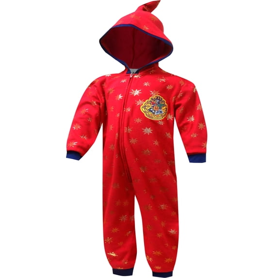 Harry Potter Girls Harry Potter Hogwarts Crest Hooded One Piece Pajama (6/6X)