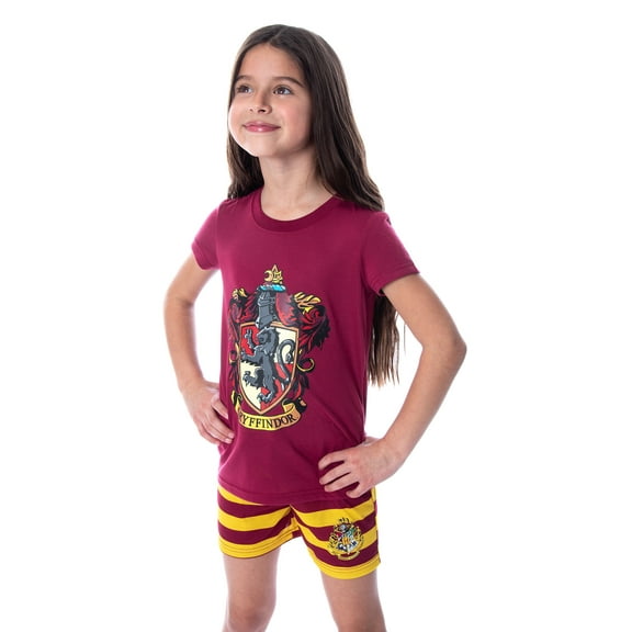Harry Potter Girls' Hogwarts Castle 2PC Shirt Shorts Pajama Set 4 Houses - Gryffindor Hufflepuff Ravenclaw Slytherin