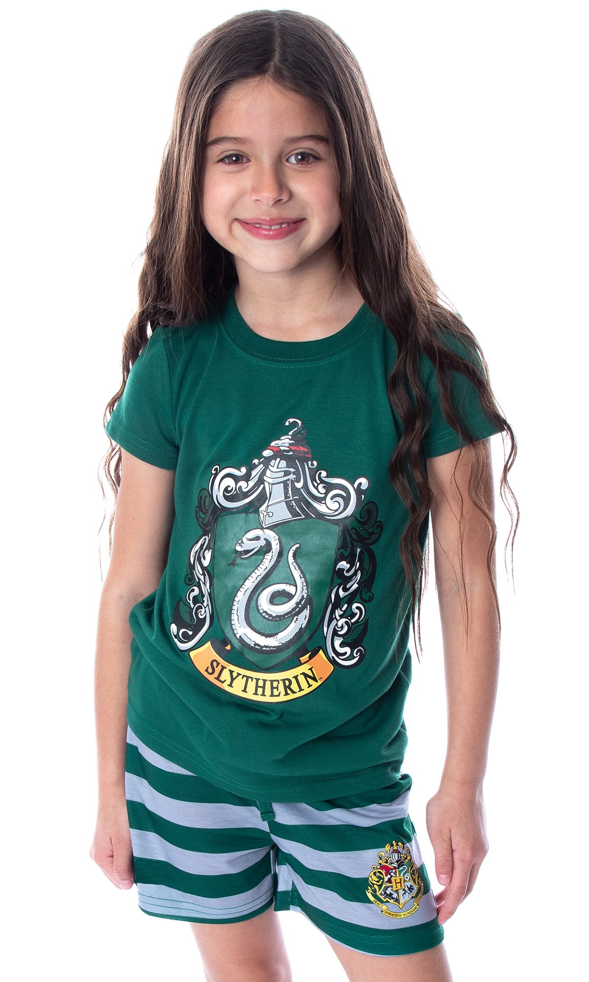 Harry Potter Girls Hogwarts Castle Slytherin Shirt and Shorts Pajama Set 14 16