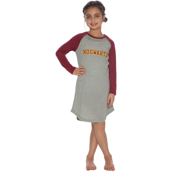 Harry Potter Girls' Hogwarts Raglan Long-Sleeve Nightgown Pajama Sleep Dress