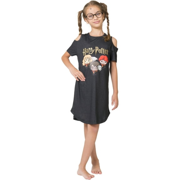 Harry Potter Girls Little Chibi Art Cold Shoulder Nightgown