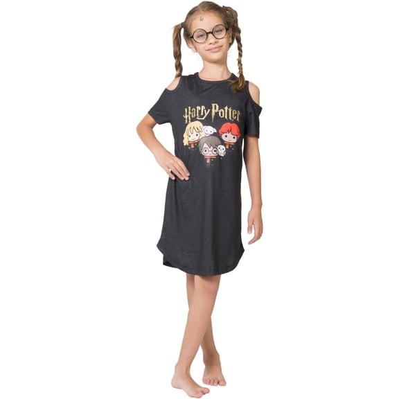 Harry Potter Girls Little Chibi Art Cold Shoulder Nightgown