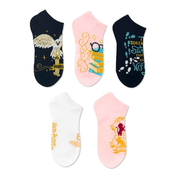 Harry Potter Girls No-Show Socks, 5-Pack, Sizes S/M-M/L